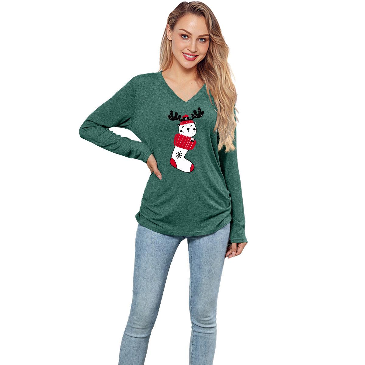 

HNXC Solid-color Christmas Print Top for Women Is Loose and Casual XXL зелёный