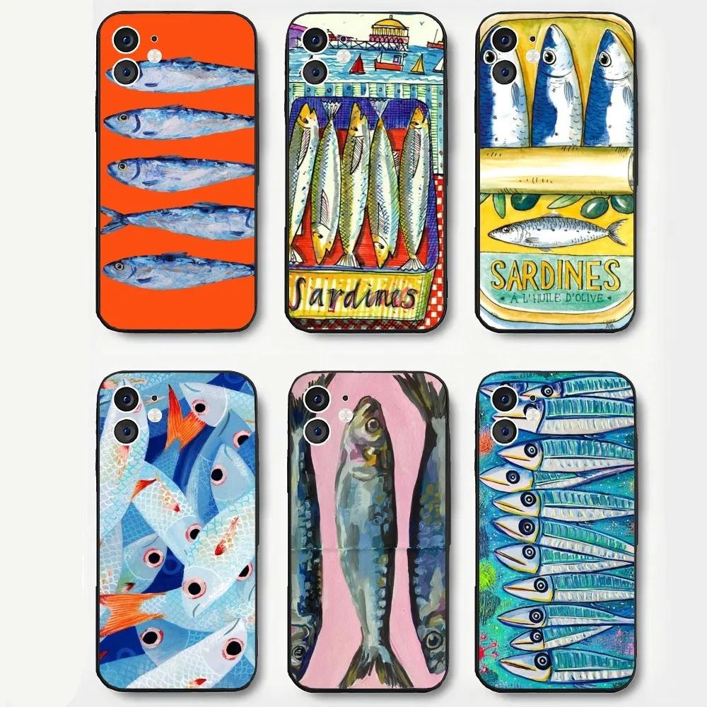 Lustige Sardinen Handyhülle Für iPhone 17 16 15 14 13 12 11 Pro Max Mini SE 7 8 Plus 17E Stoßfest Rutschfest Silikon Weiche Hülle
