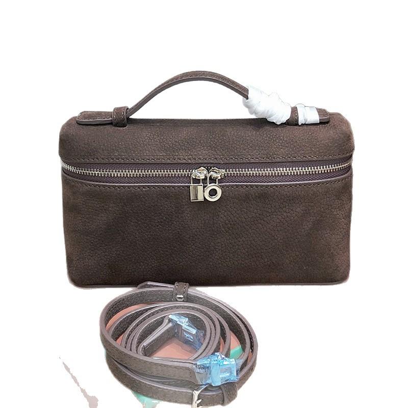 2025 New Gold Buckle Nubuckle Cowhide LP19 Lunch Box Bag Genuine Leather Versatile Small Square Bag Handheld One Shoulder Crossbody Bag for Women