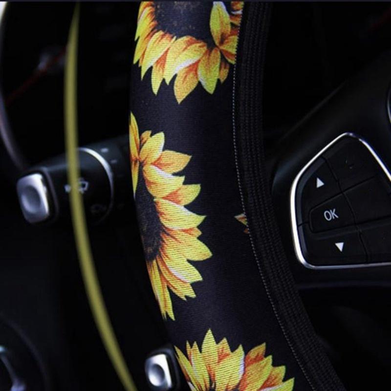 Modischer, universeller Lenkradbezug fürs Auto mit Sonnenblumen-Print, elastisches Band, bequemes Zubehör