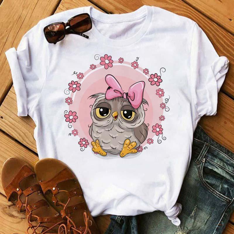 ZX TEE Camiseta de Mujer con Gráfico de Búho Lindo Estampado Harajuku Kawaii Negra Cuello Redondo Manga Corta Top Dibujos Animados Casual Verano Viaje Camiseta