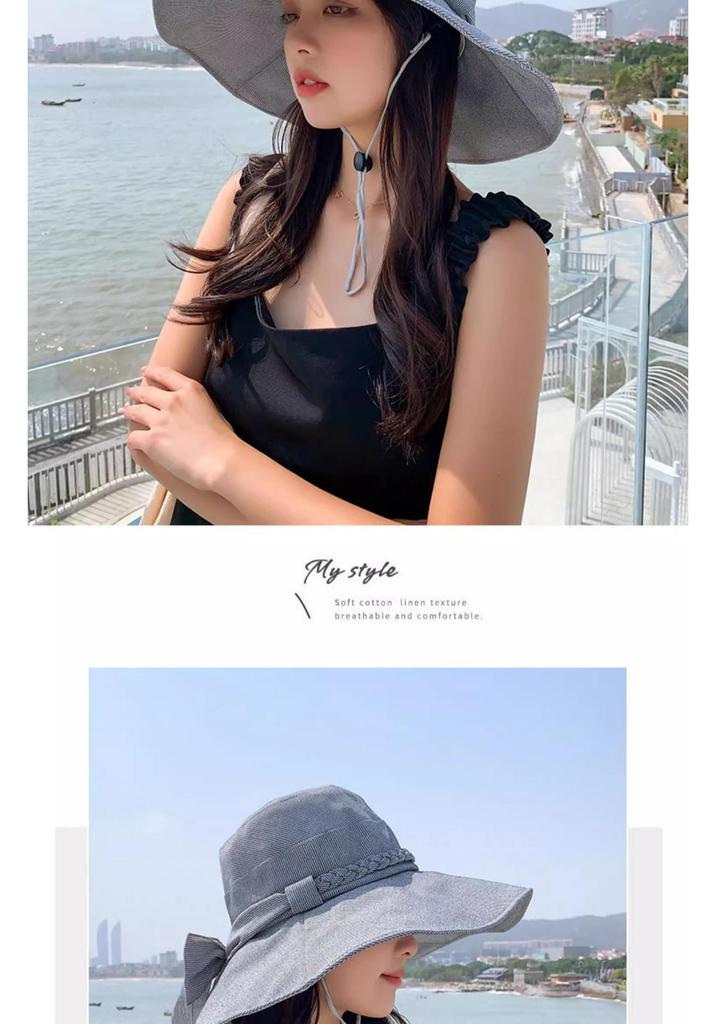 Women's Wide Brim Anti-UV Fashionable Sun Hat with Bowknot and Face Covering