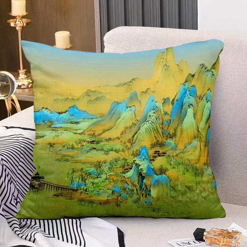

Декоративная наволочка с рисунком гор и рек в китайском стиле для спальни, гостиной, квадратная подушка, наволочка 45x45cm