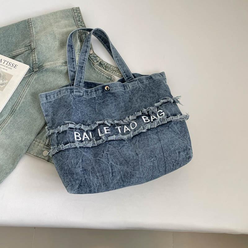 Large Capacity Denim Bag Women's Shoulder Bag Letters Tote Bag
