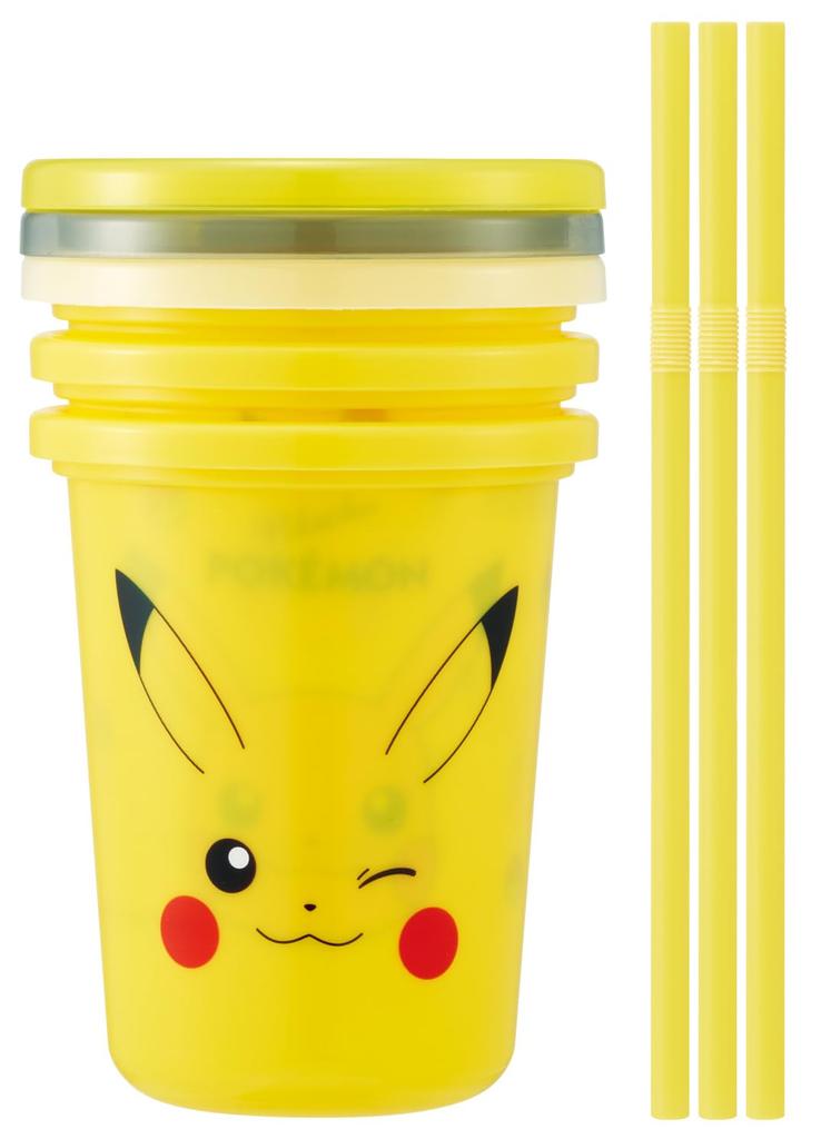 Skater 320ml Tumblers with Set of Made In Pikachu Face Straws, 3, Japan, Pokémon 25, SIH3ST-A