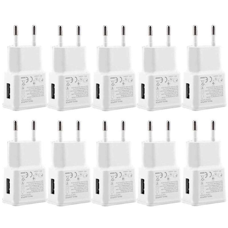 10Pcs 5V 2A USB Charger Travel Wall EU Plug Power Bank For Samsung A12 A32 A52 A72 5G S10 S9 S8 + S7 S6 S5 Mobile Phones Charger