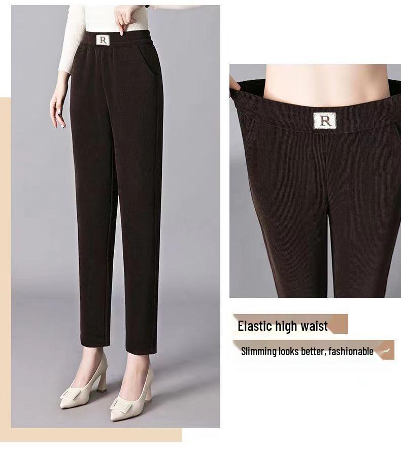 Women's Plus Velvet Thick Chenille Harem Pants - Loose Fit, Large Size, Corduroy, with Pockets, for Autumn and Winter.