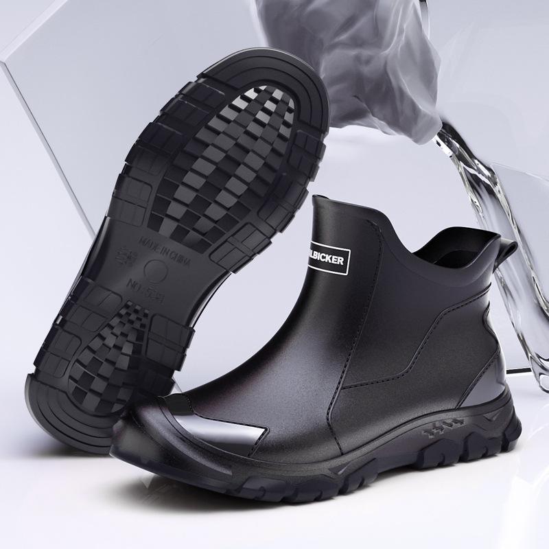 

Men s fashion rain shoes non-slip waterproof rain boots thermal rubber shoes kitchen work water boots short tube water shoe cover shoes 36 чорний