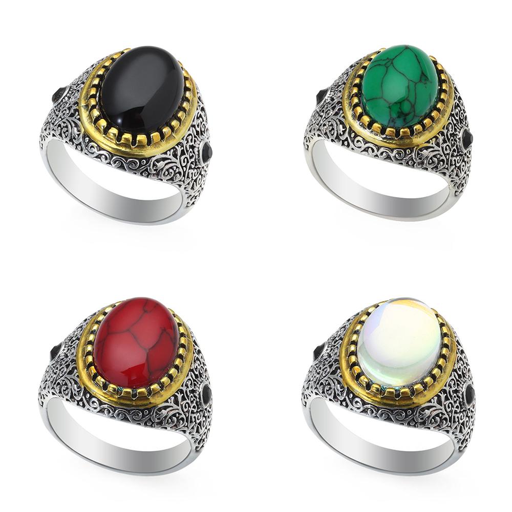

New Punk Size 6-13 Men and Women Vintage Natural Stones Rings Gothic Engrave