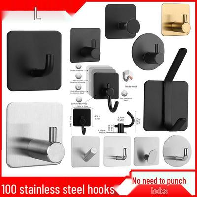 Gancho Adesivo de Aço Inoxidável Sem Furo para Banheiro/Cozinha – Preto