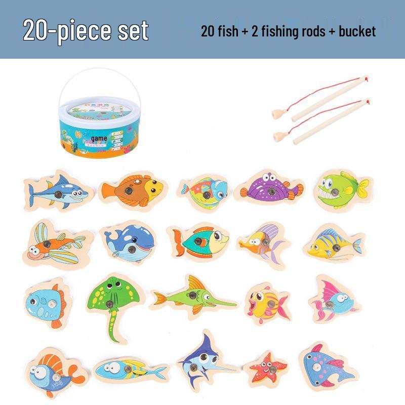 Cross-Border English Version Wooden Fishing Toy for Children's Early Education & Brain Development