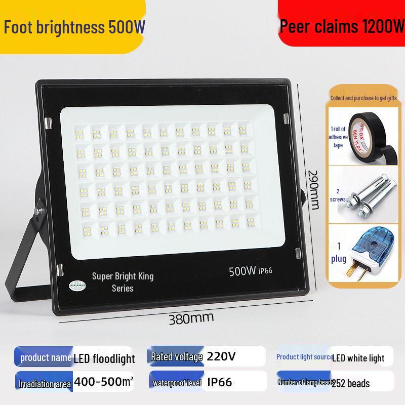 LED High-Power Outdoor Waterproof Floodlight: Super Bright Stadium Spotlight for Construction Sites