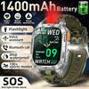 New Rugged Military Smart Watch Men 1400 mAh battery 2.01inch Bluetooth Call Health monitoring device LED flashlight Smart watch