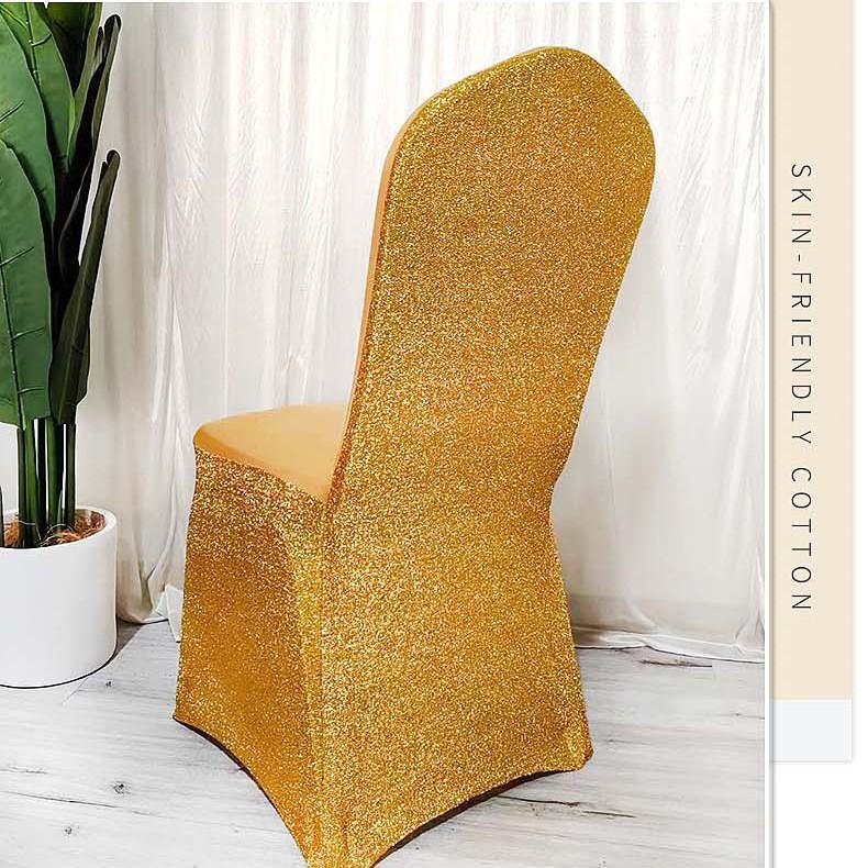 

Hotel Wedding Banquet Hall Chair Cover Gold Silver Conference One-Piece Polyester Chair Cover Stretch Fit Dining Chair Non-Slip 930*450*480mm (conventional banquet chair)