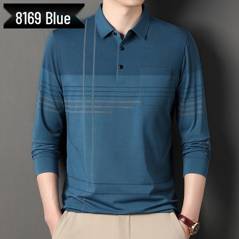 Men's Striped Autumn Cotton Polo - Long Sleeve, Turn-Down Collar, Breathable, Casual Business Shirt