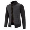 Men's Stand Collar Color Block Knitted Cardigan - Plus Size, Warm, and Thickened for Autumn/Winter