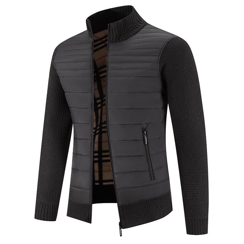 Men's Stand Collar Color Block Knitted Cardigan - Plus Size, Warm, and Thickened for Autumn/Winter