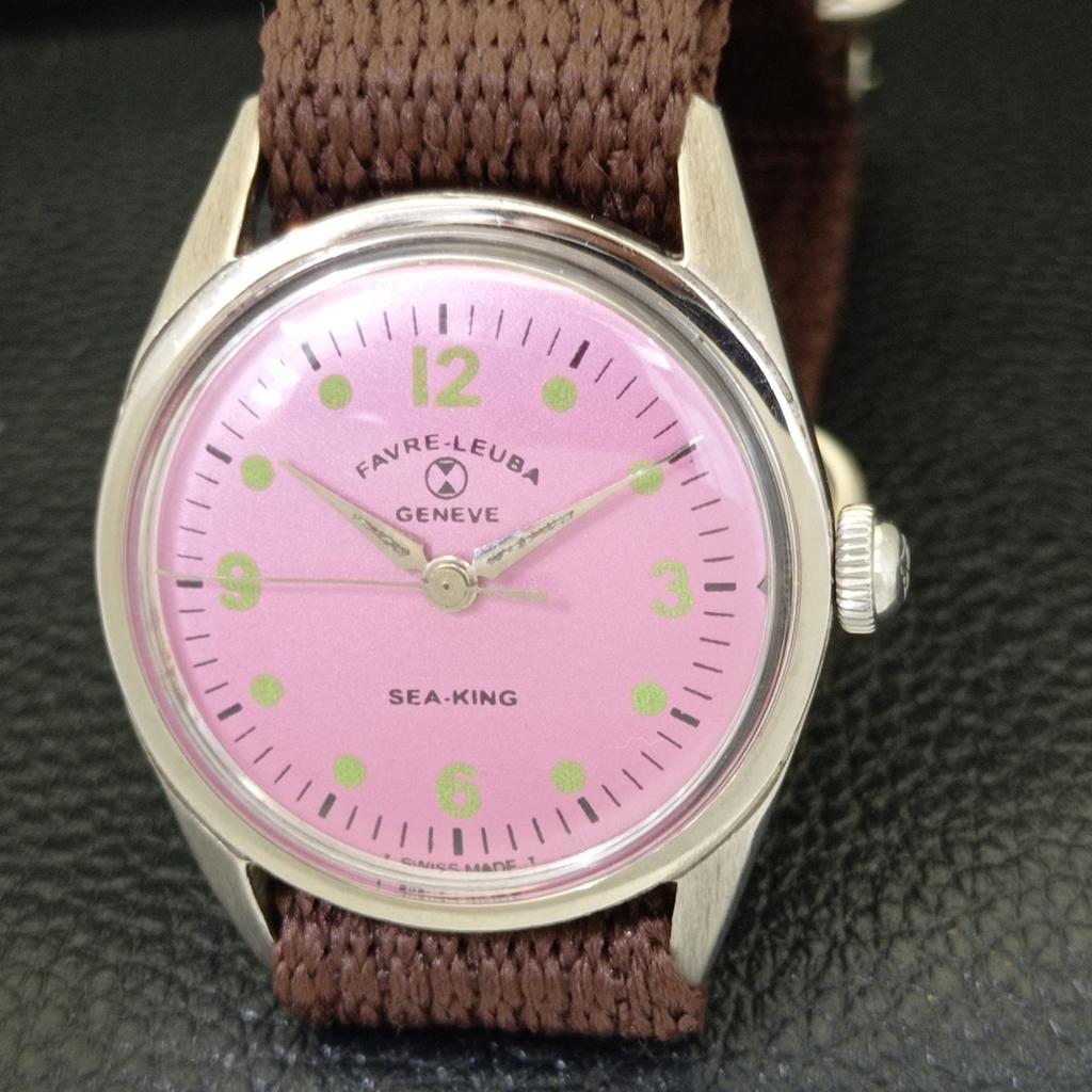 HAND-WINDING VINTAGE FAVRE LEUBA 101 SEA KING SWISS MENS PURPLE WATCH A702002-5 R208-a702002