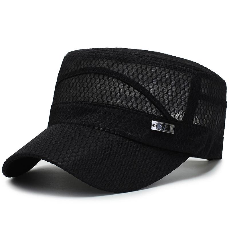 Breathable Mesh Sunscreen Flat Top Hat for Middle-Aged and Elderly Men - Casual Outdoor Cap.