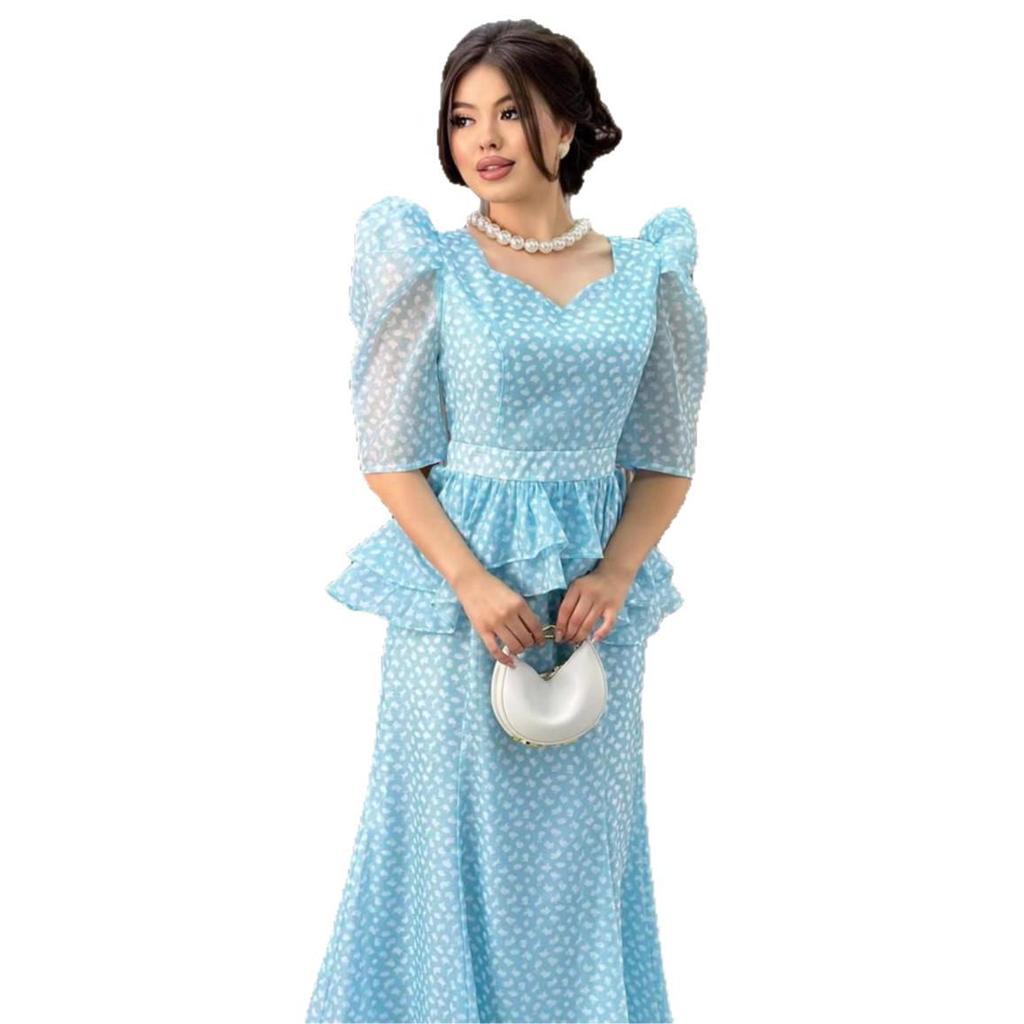 2025 Summer European & American French Floral Slimming Top & Long Skirt Set for Women