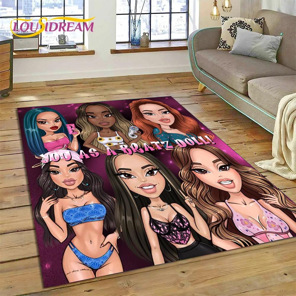 HD Cartoon Bratz Doll Cute Girls 3D Rug Carpet for Living Room Bedroom Home Decor,Floor Mat Non-slip Decoration for Sofa Doormat