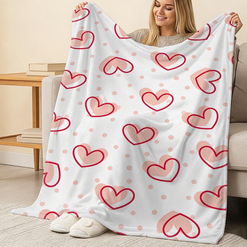Love Heart Series Flannel Throw Blanket No Shedding, Soft & Cozy Multi-use Warm Blanket, Ideal for Sofa Naps, Home Decor, Perfect Valentine's Gift