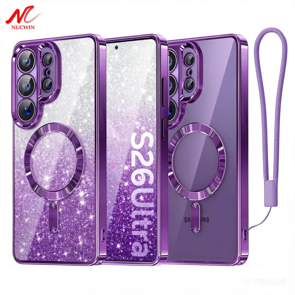 Glitter Plating Lanyard For Magsafe Case For Samsung Galaxy S26 Ultra S25 S24 S23 S22 S21 Plus Note 20 Magnetic Soft TPU Cover