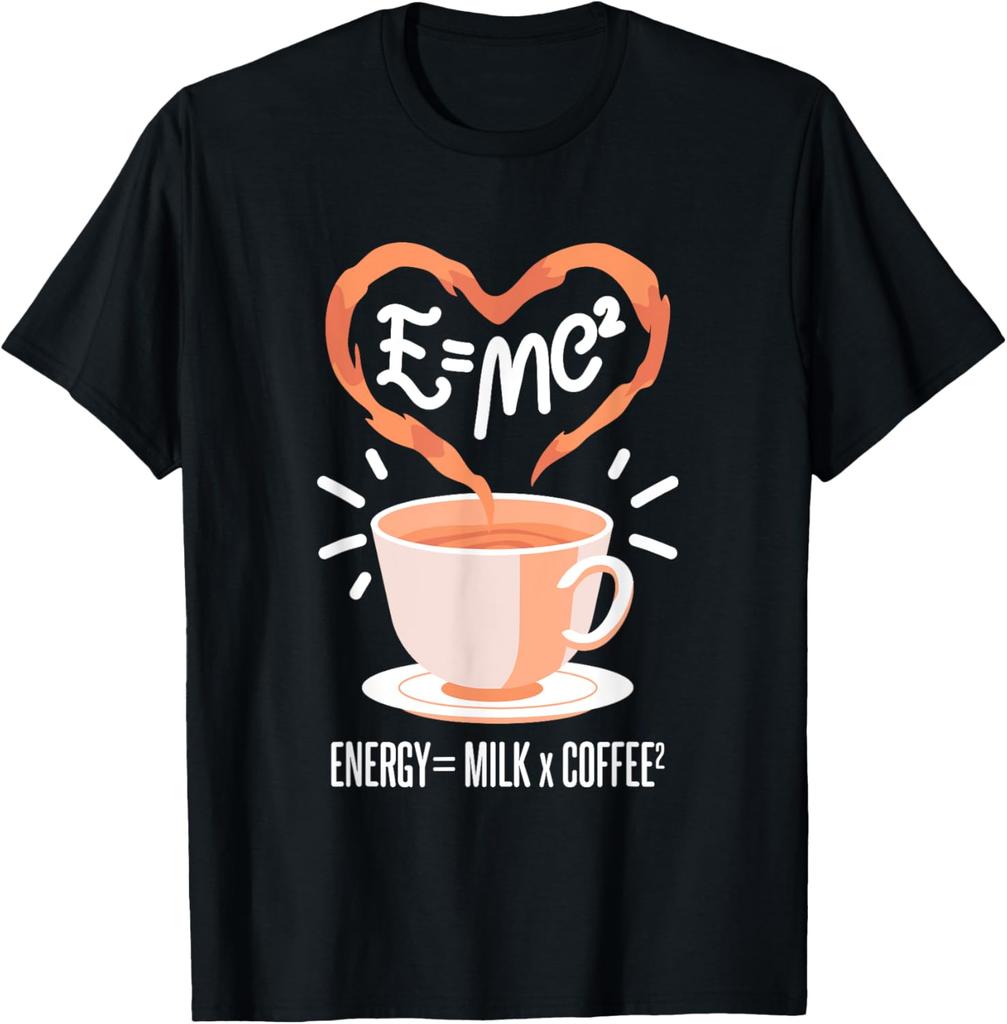 Emc2 Funny Science Coffee Energy Milk Coffee Gift Tshirt Custom Printed Graphic T Shirts Graphic T Shirts Camisas Streetwear