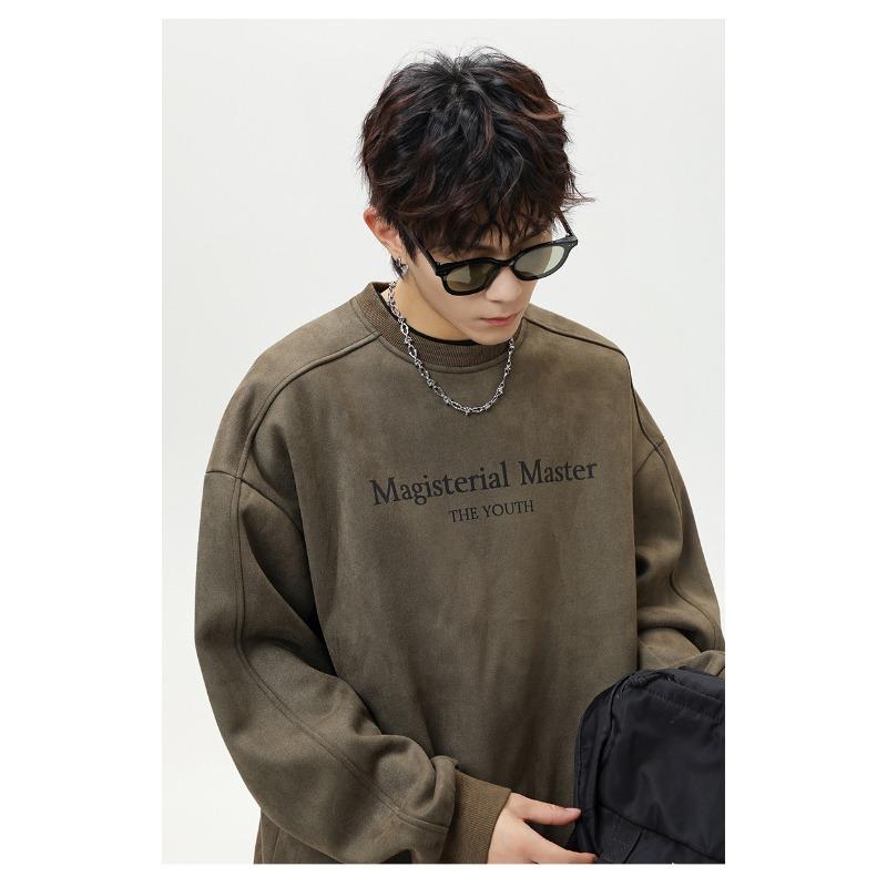 Men S Vintage Crew Neck Pullover Sweatshirt American Letter Print Casual