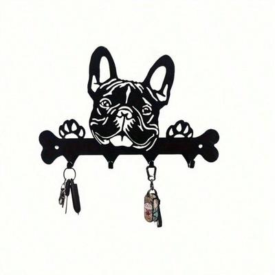 1 Pc Black Wrought Iron Dog-Shaped Key & Towel Rack