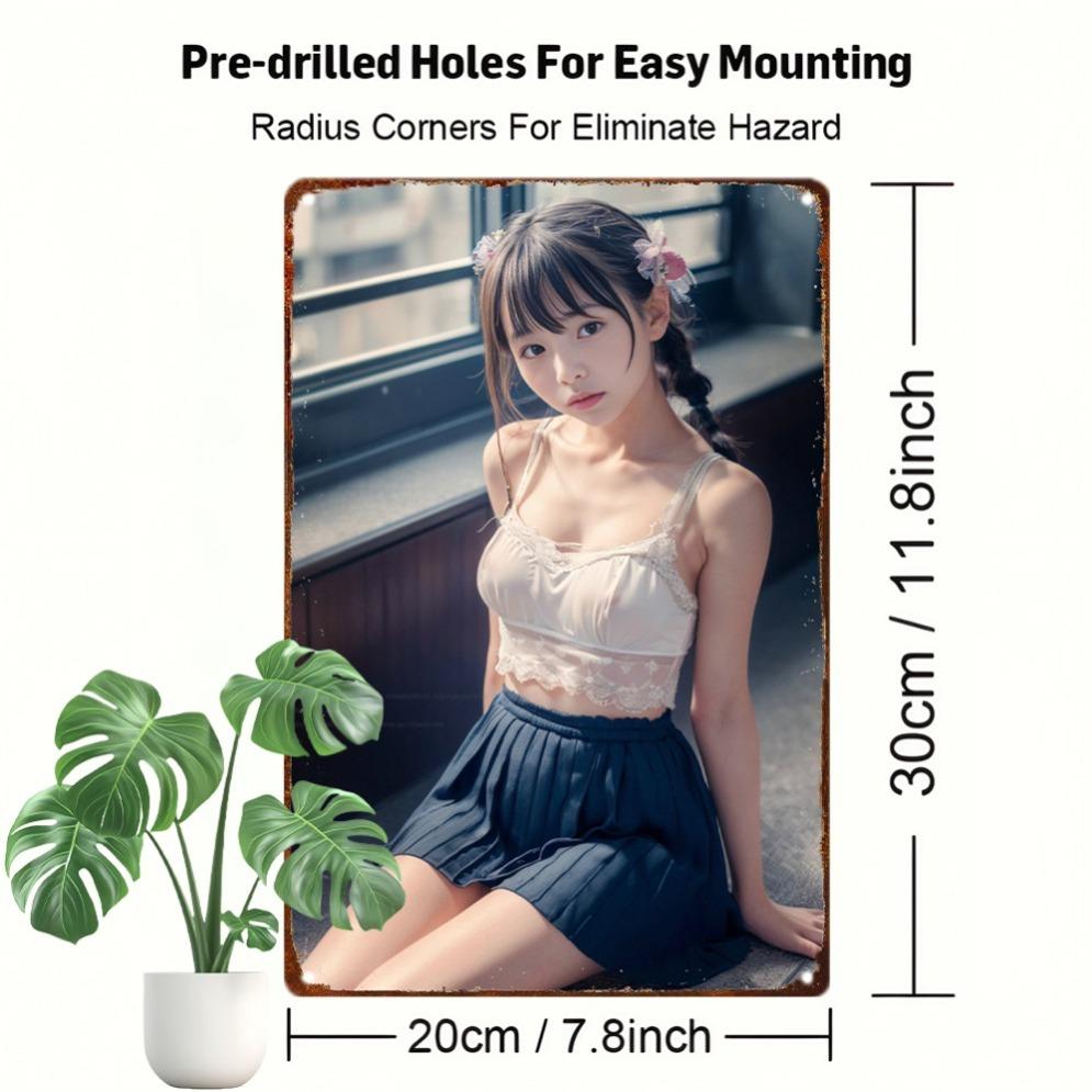 Retro Anime Girl Metal Sign , Chibi Wall Art Decor for Home Room Garage Cafe, Unique Gift for Anime Lovers