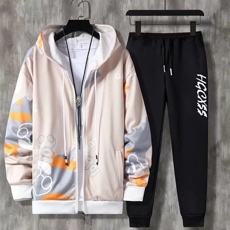 Men's Zipper Sweater Suit Hooded Sweater Youth Sportswear Suit