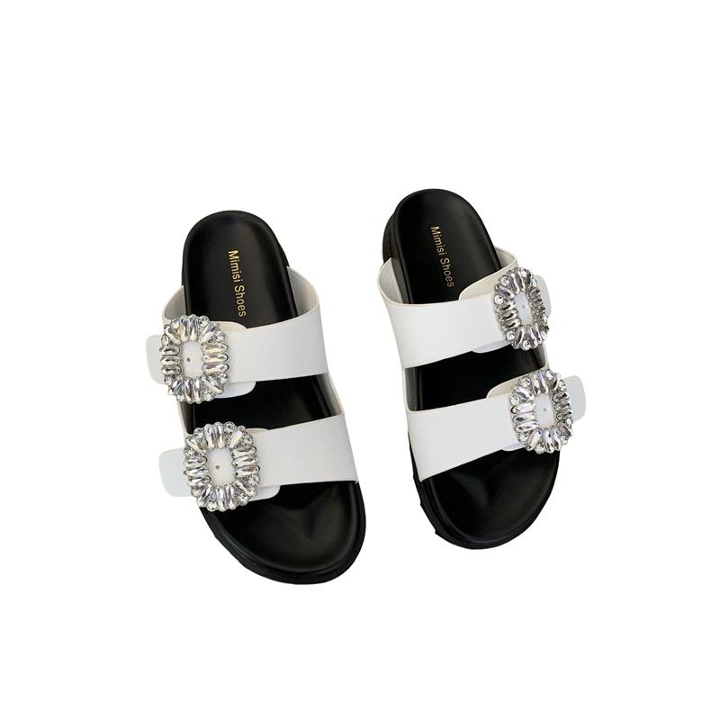 2025 Brand Rhinestone Shoes Ladies High Heels Platform Sandals Double Buckle Band Slippers Woman Muffins Crystal FlipFlops Mujer