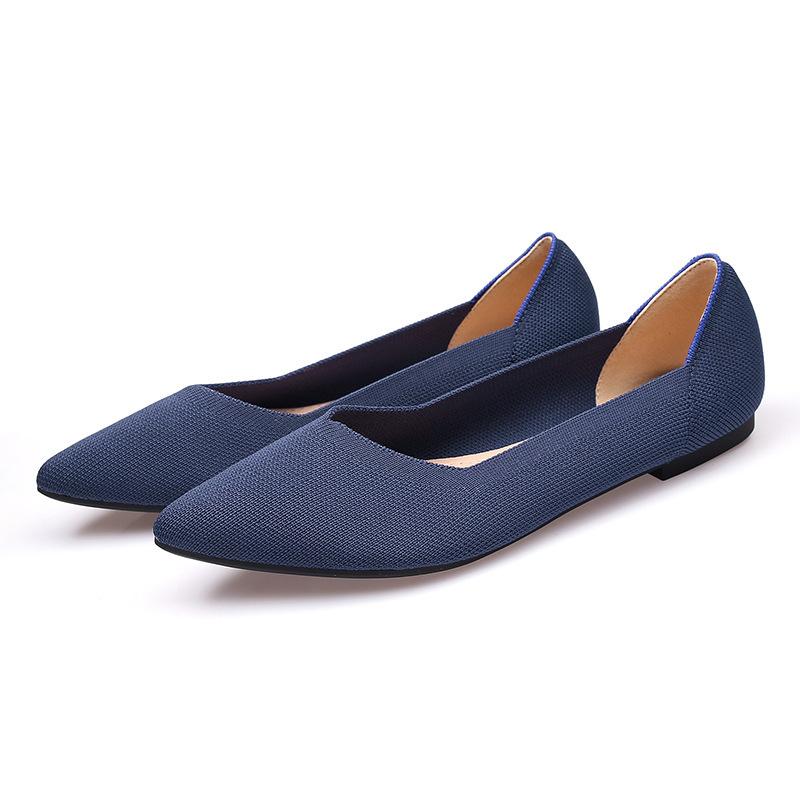 Egg Rolls Spring and Autumn Flying Knitted Single Shoes 40 Doudou 41 Flat Bottom 43 Large Size Women's Shoes Soft Sole Knitted Pointed Tip