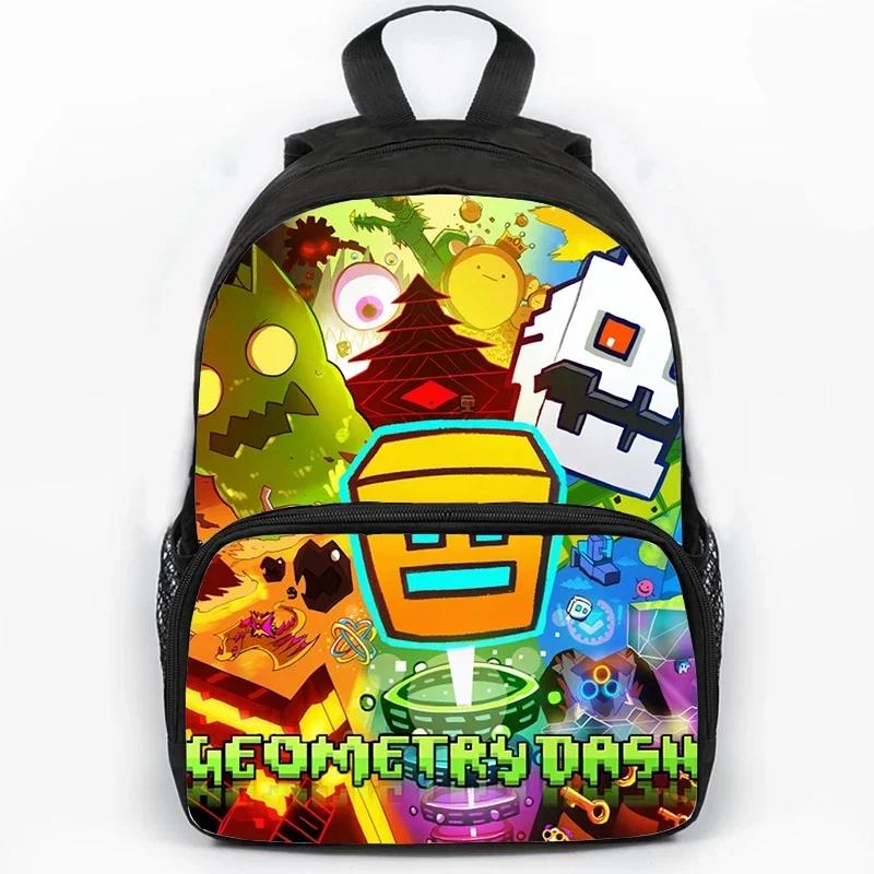 Children Large Capacity Angry Geometry Dash Print Backpack Students School Bags for Girls Boys Cartoon Bookbag Travel Backpacks