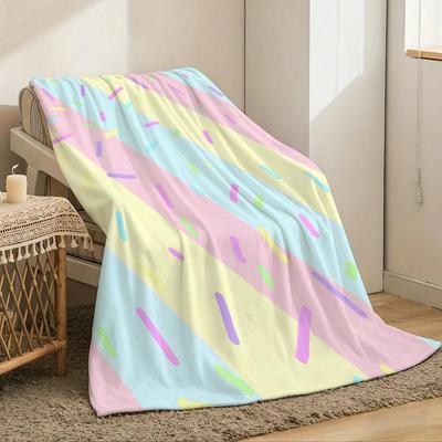 Ins Colorful Stripes Throw Lightweight 240g Flannel Blanket Soft Skin-friendly for Summer Cooling