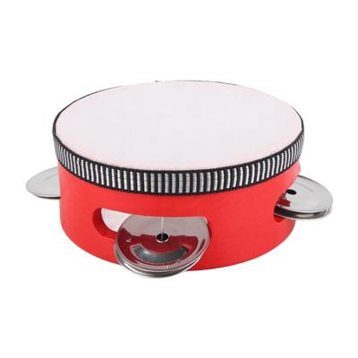 Wooden Tambourine with Jingles Hand Bell Drum Kids Educational Percussion Musical Instrument 4 Inch