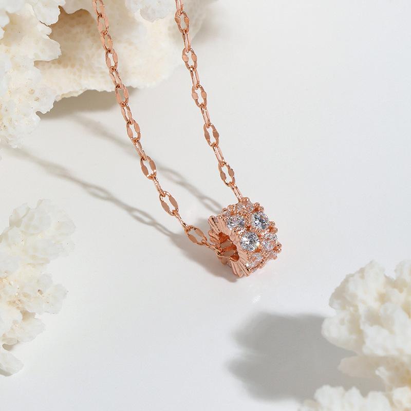 18K Gold Transfer Bead Pendant Collarbone Chain, Same Day Cold Wind Simple Full Diamond Small Waist Necklace