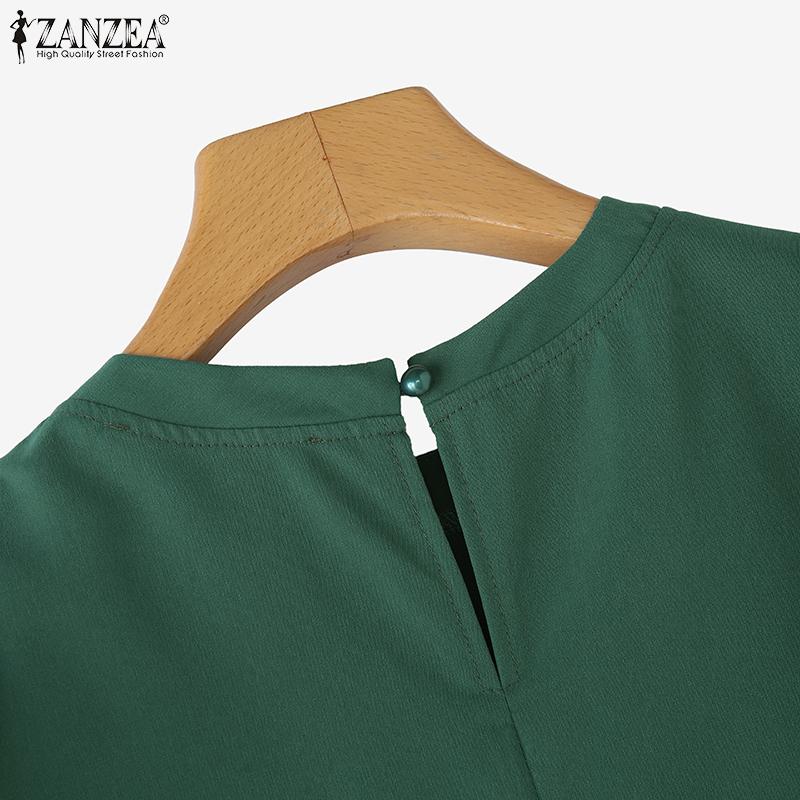 ZANZEA Women Casual Round Neck Solid Color Summer Short Sleeve Blouse
