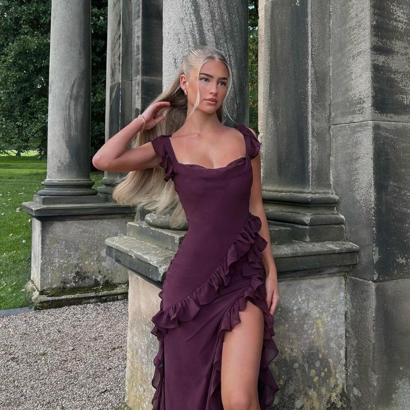 Ladies' Sexy Patchwork Temperament Slit Backless Long Dress