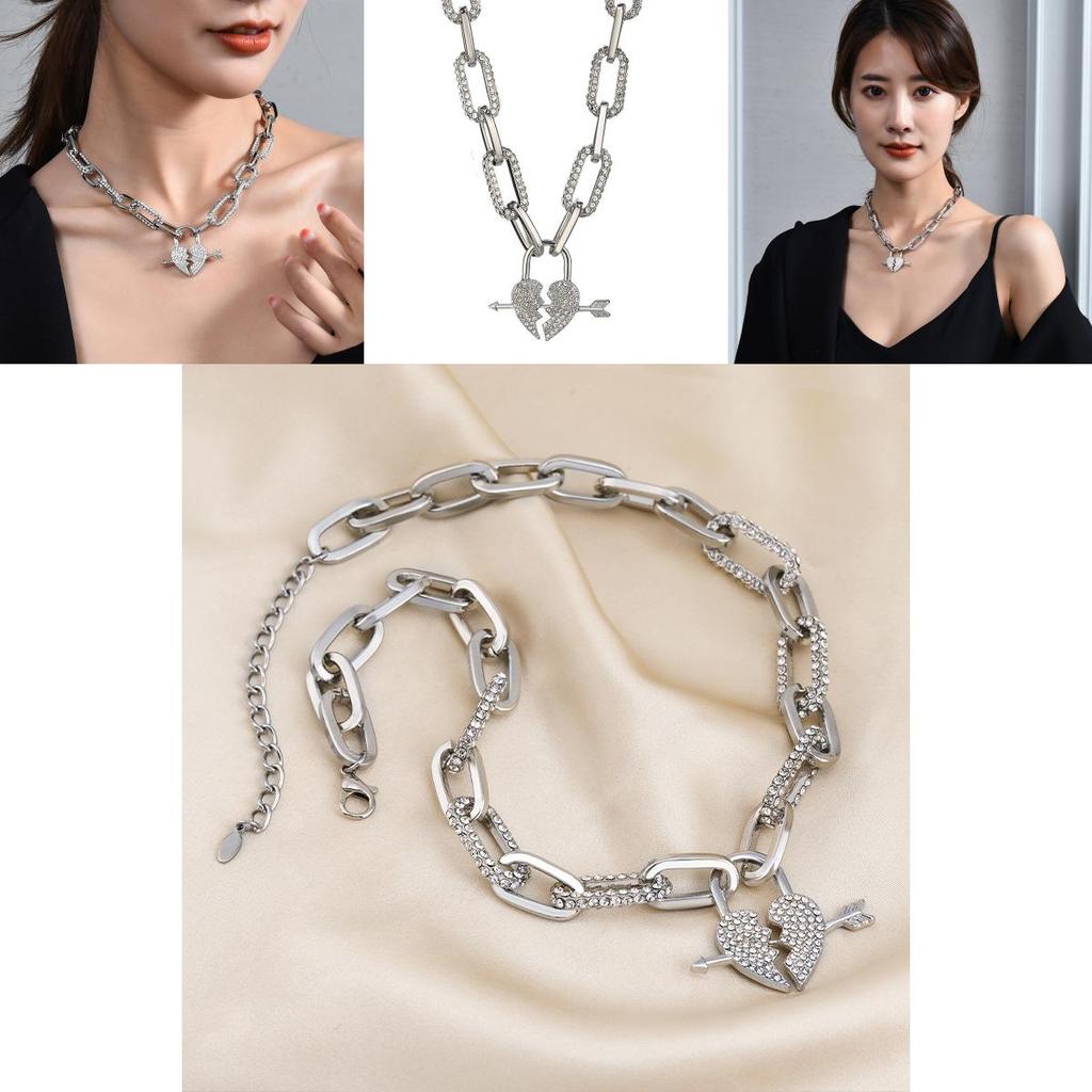 Exquisite Titanium Steel Heart Necklace For Women With Unique Lock Design For Fall Season