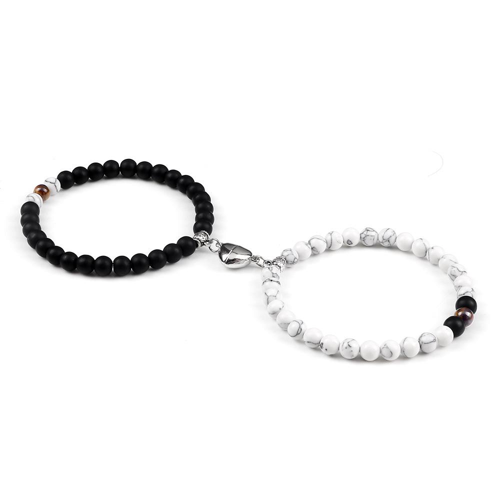 6mm Round Stone Bead Elastic Bracelet for Couples - Unisex Long-Distance Matching Gift