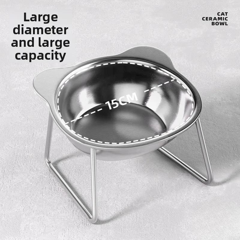 Raised Elevated 15°Tilted Cat Bowls Neck Guard Cat Food Bowl 304 Stainless Steel Shatter-resistant Pet Supplies for Puppy Cat