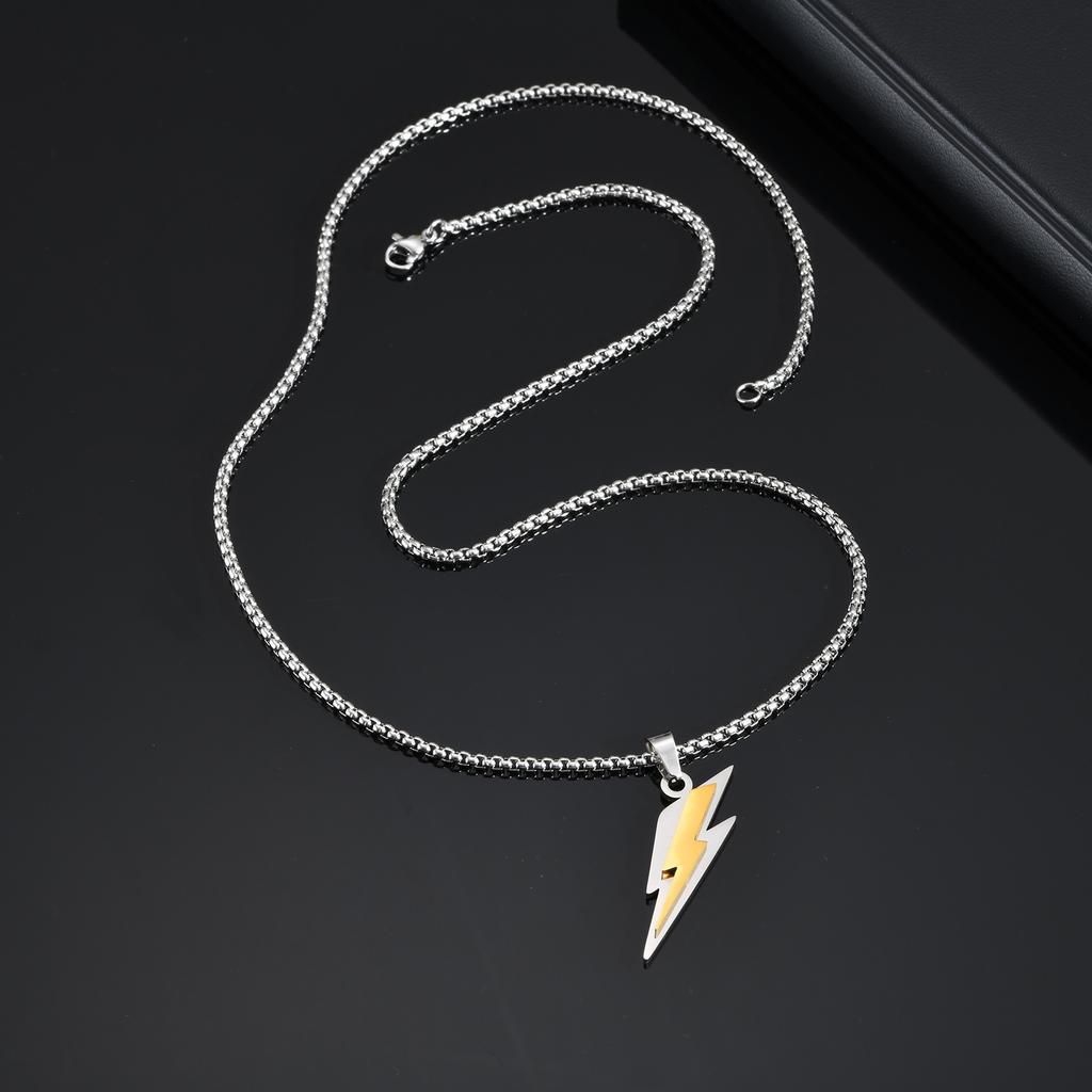 Vnox Stainless Steel Double Layer Lightning Necklaces with Box Chain,Hiphop Punk Two Tones Mens Pendant