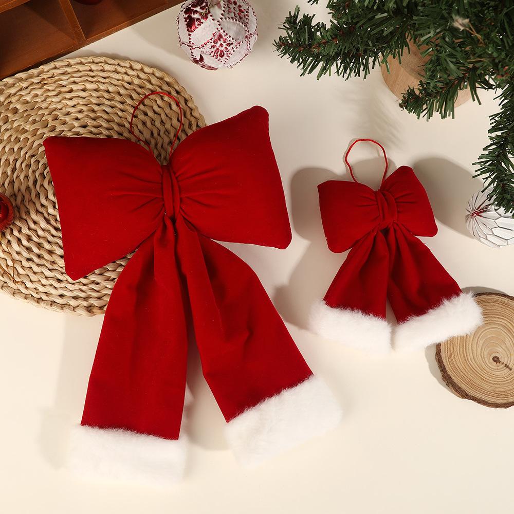 1pcs Red Bows Christmas Tree Decorations Velvet Ornament Bow with Rope for Xmas Home Wreath Fence Stairs Railing Fireplace Decor