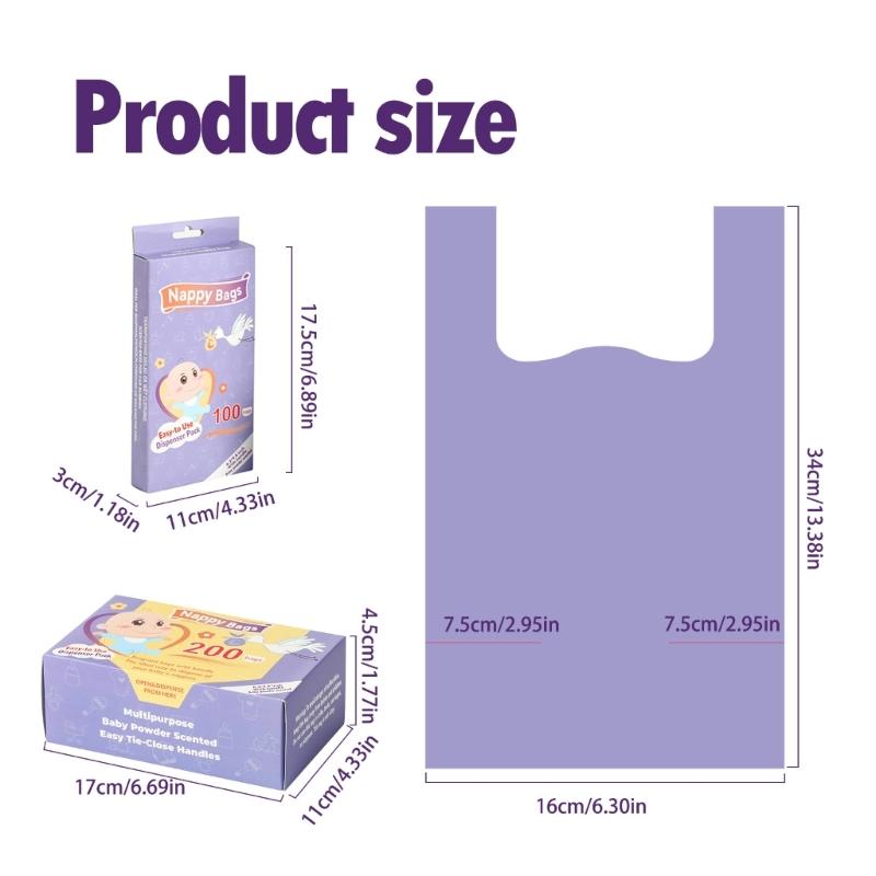 200 Count Disposable Diaper Sacks,Baby Powder Faint Scented,Easy To Tie Diaper Disposal or Pet Waste Bags