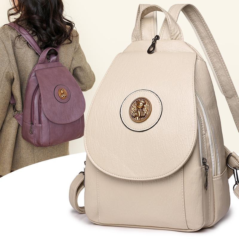 Soft Leather Backpack for Women Multi-functional Convertible BackpackChest Bag Retro Casual Single Shoulder Bag for Daily Life  and Weekend Outings