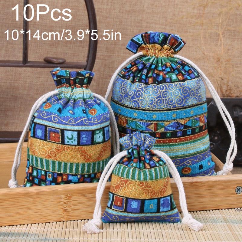 1/10PCS Ethnic Style for Weddings Christmas Stripe Buddhist Beads Sorting Bag Drawstring Pocket Bag Bohemian Jewelry Bag Cotton