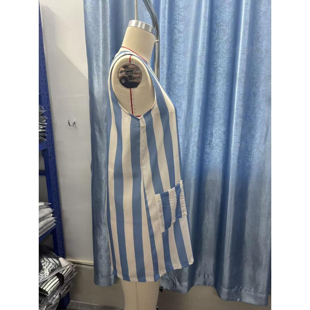Vintage Striped Mini Dress, Round Neck Sleeveless Women Dress