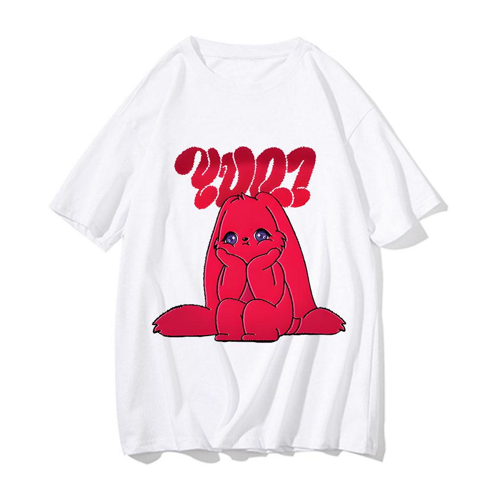 Yuqi 1st Mini Album YUQ1 T-shirt Same Rabbit Pattern Printing Tee-shirt Kawaii Fashion O Neck Cotton Tops Tshirt Couples Clothes
